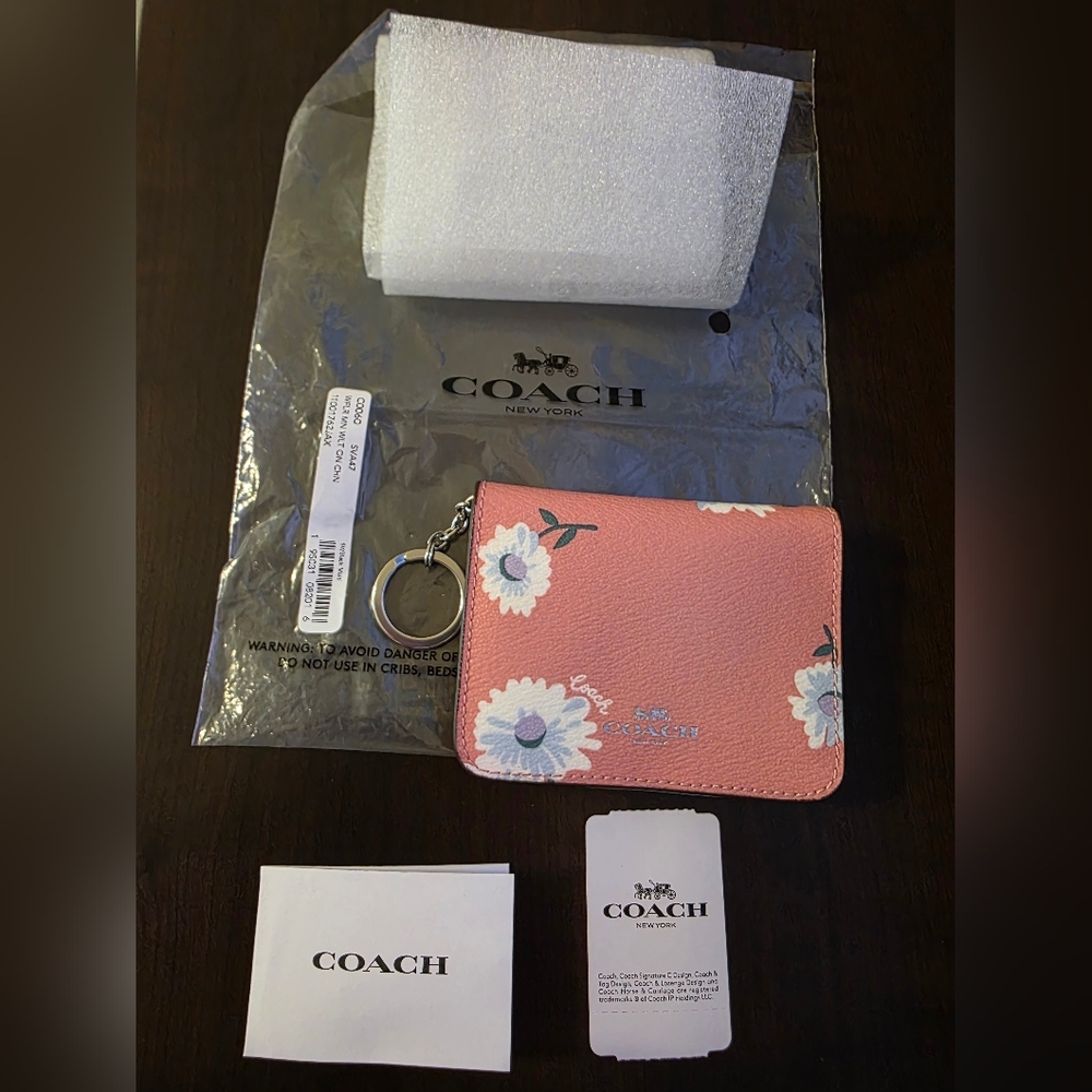 Coach Pink Floral Keychain Wallet